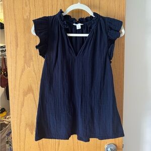 Caslon Navy Flounce Sleeve Cotton Gauze Top